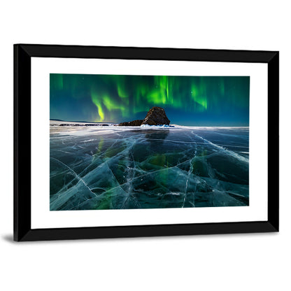 Aurora Borealis Over Frozen Lake Baikal Wall Art