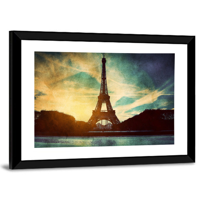 Eiffel Tower Sunset Reflection Wall Art as a framed print