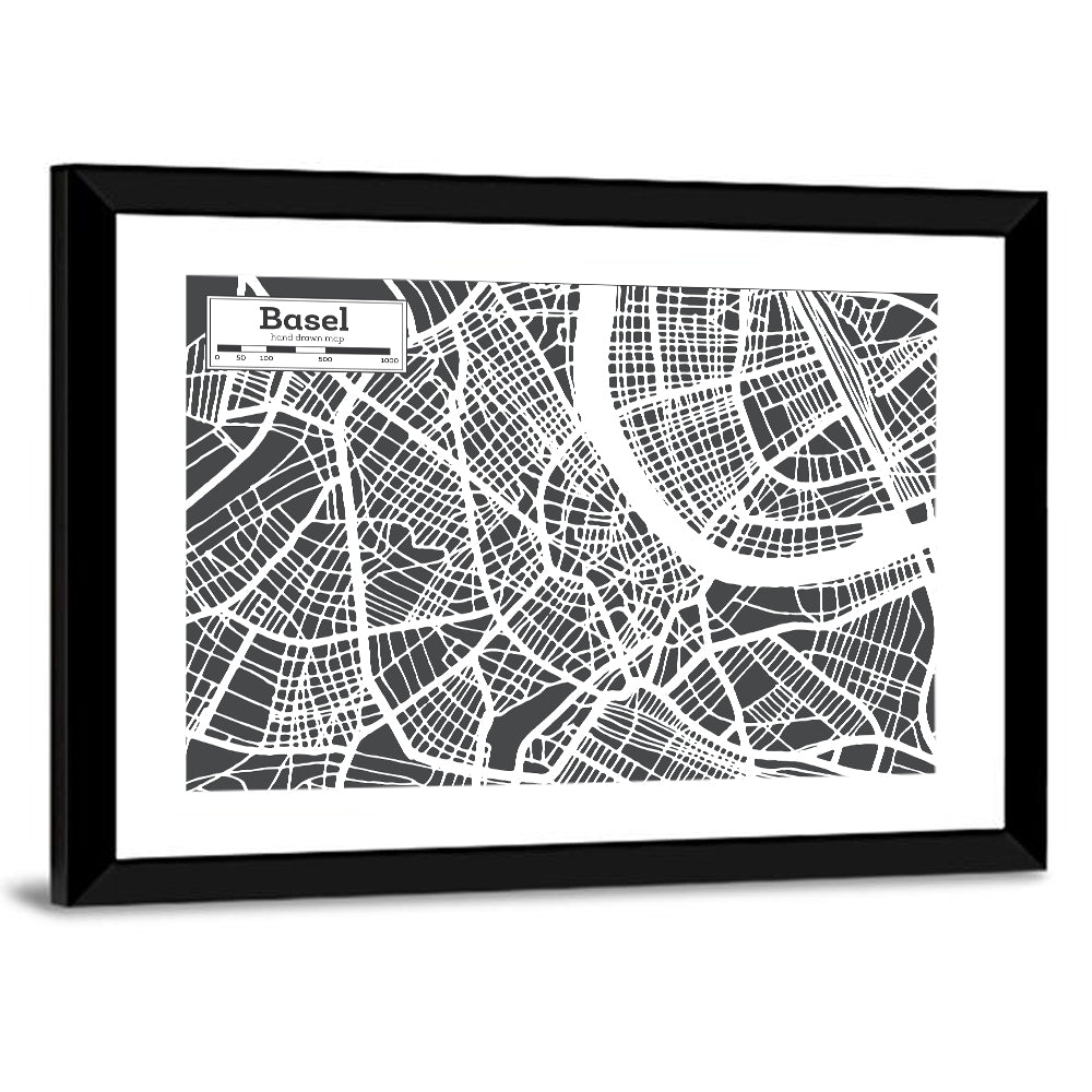 Basel River Bend Map Wall Art