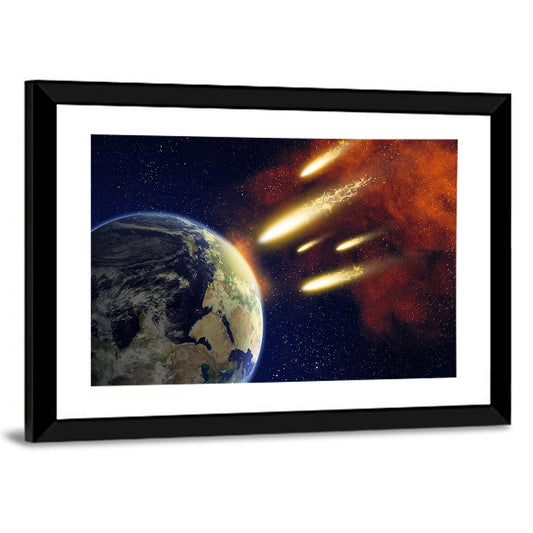 Earth and Flying Asteroids Wall Art