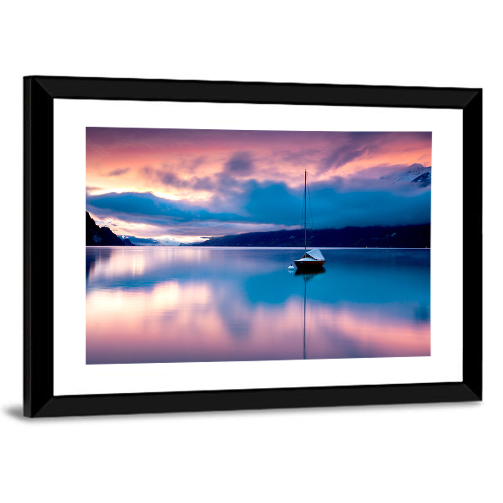Lake Brienz Sunset with Sailboat Wall Art