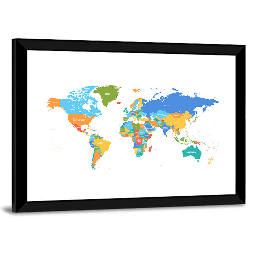 Colorful Political World Map Wall Art
