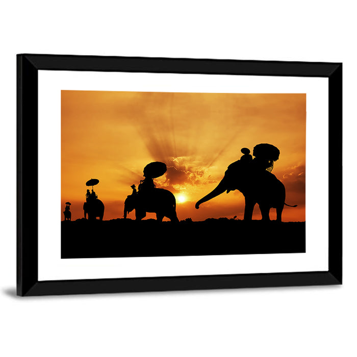 Thai Sunset Elephant Silhouette Wall Art as a framed print