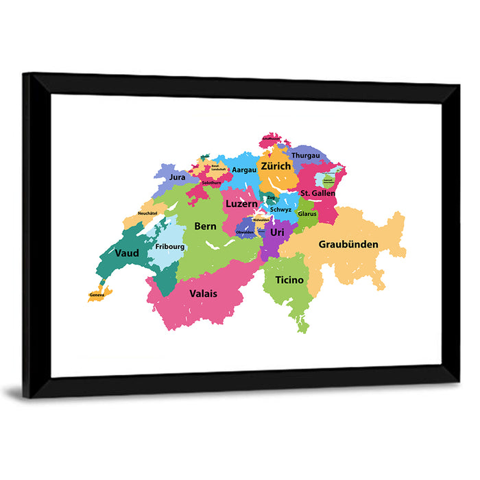 Switzerland Vector Map Wall Art as a framed print