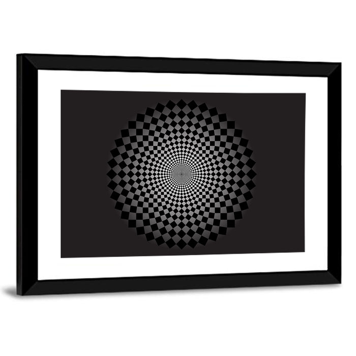 Monochrome Checkerboard Spiral Wall Art as a framed print