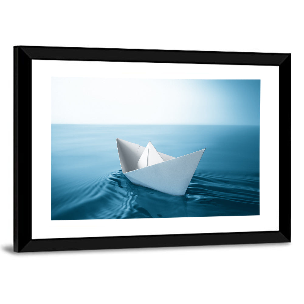 Paper Sailboat on Blue Water Wall Art