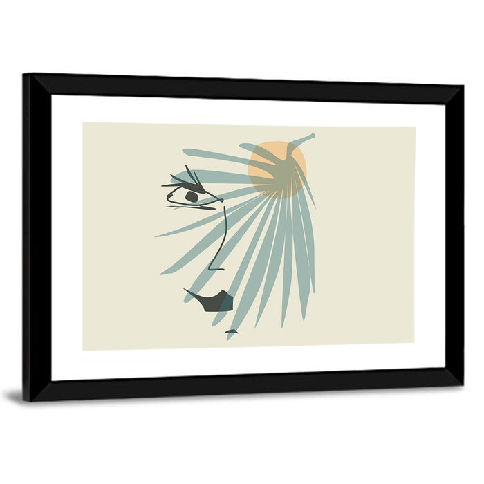 Palm Leaf Profile Line Wall Art as a framed print