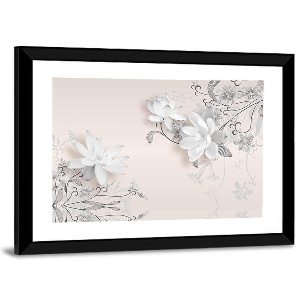 3d Floating Lotus Illustration Wall Art