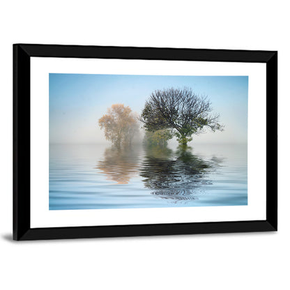 Misty Lake Reflection Wall Art