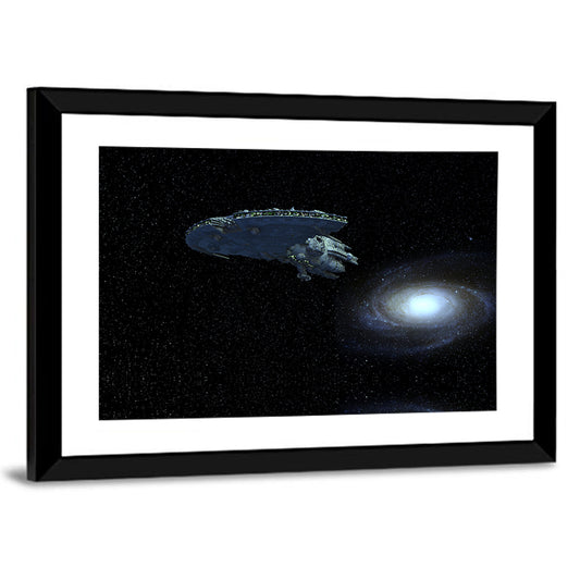 Starship Over Spiral Galaxy Wall Art