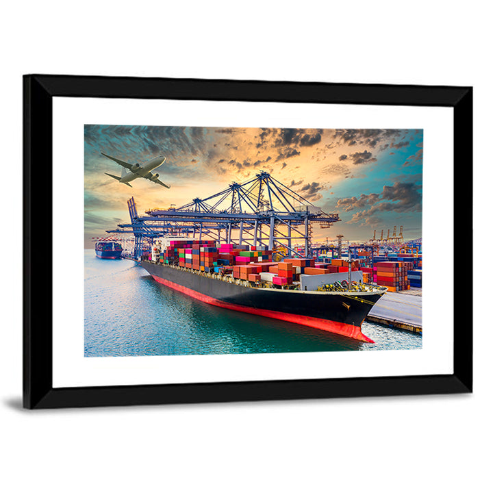 Container Ship in Harbor Wall Art