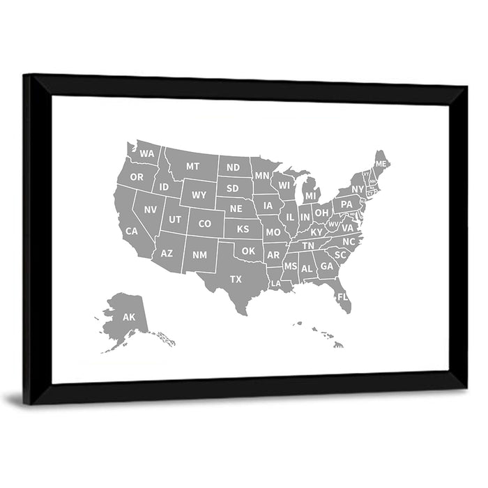 United States Map Wall Art as a framed print