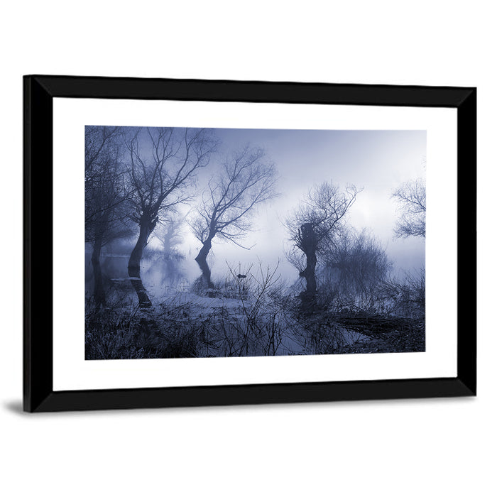 Misty Forest Lake Reflections Wall Art as a framed print