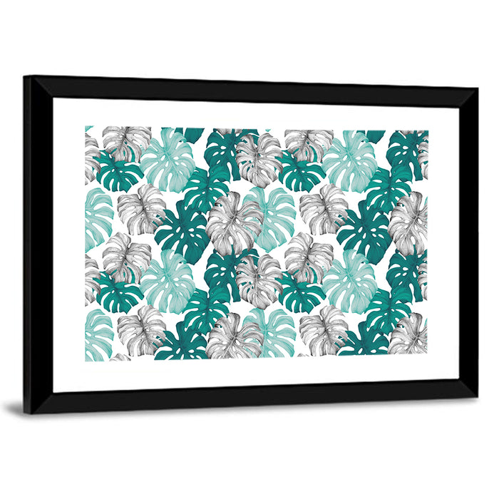 Seamless Monstera Leaf Pattern Wall Art as a framed print