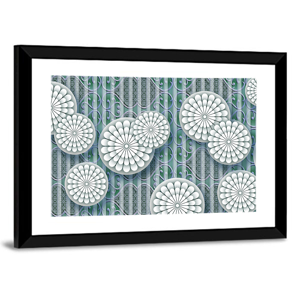 Blue Floral Scrollwork Pattern Wall Art