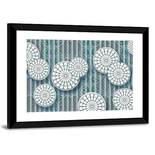 Blue Floral Scrollwork Pattern Wall Art