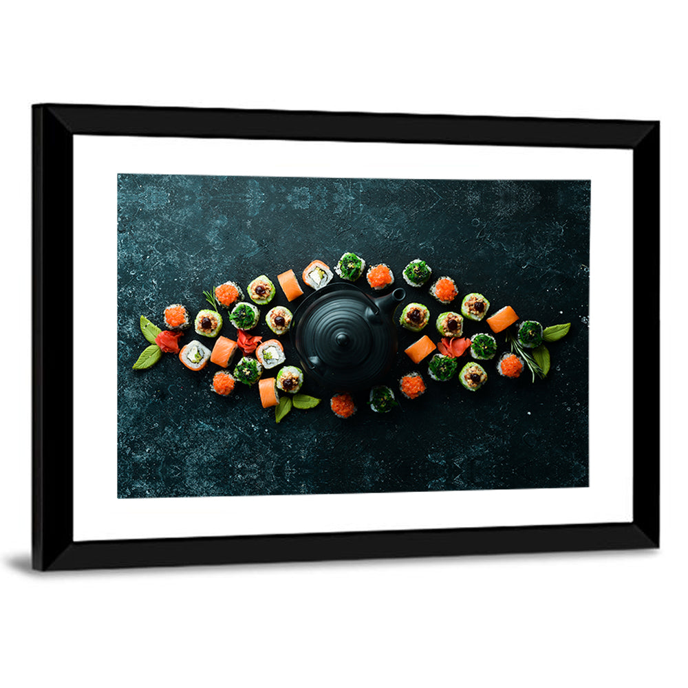 Sushi and Teapot Flat Lay Wall Art