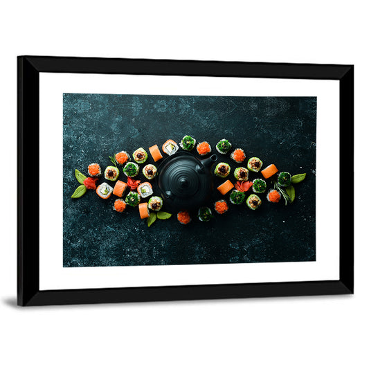 Sushi and Teapot Flat Lay Wall Art