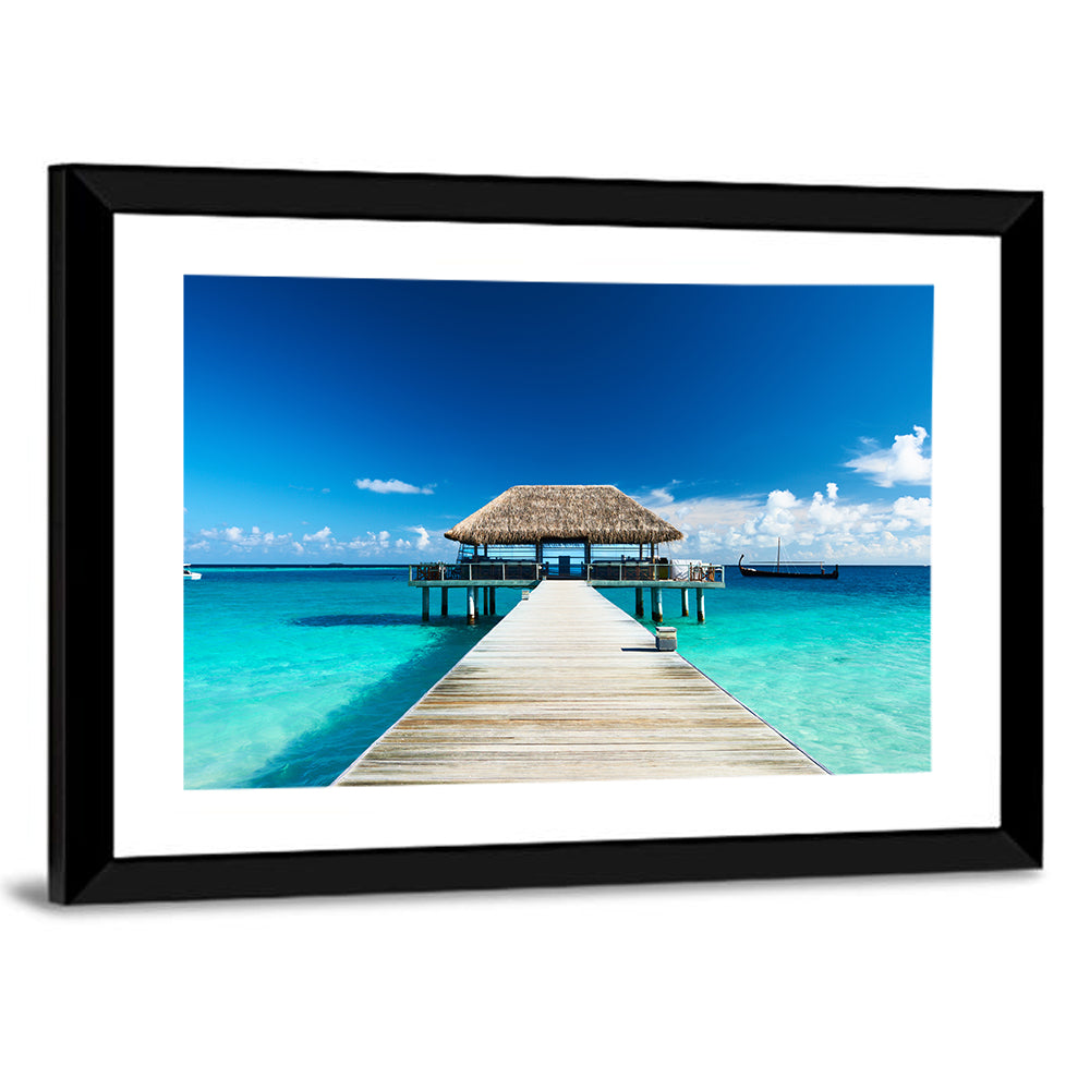 Maldives Wooden Jetty Over Turquoise Water Wall Art