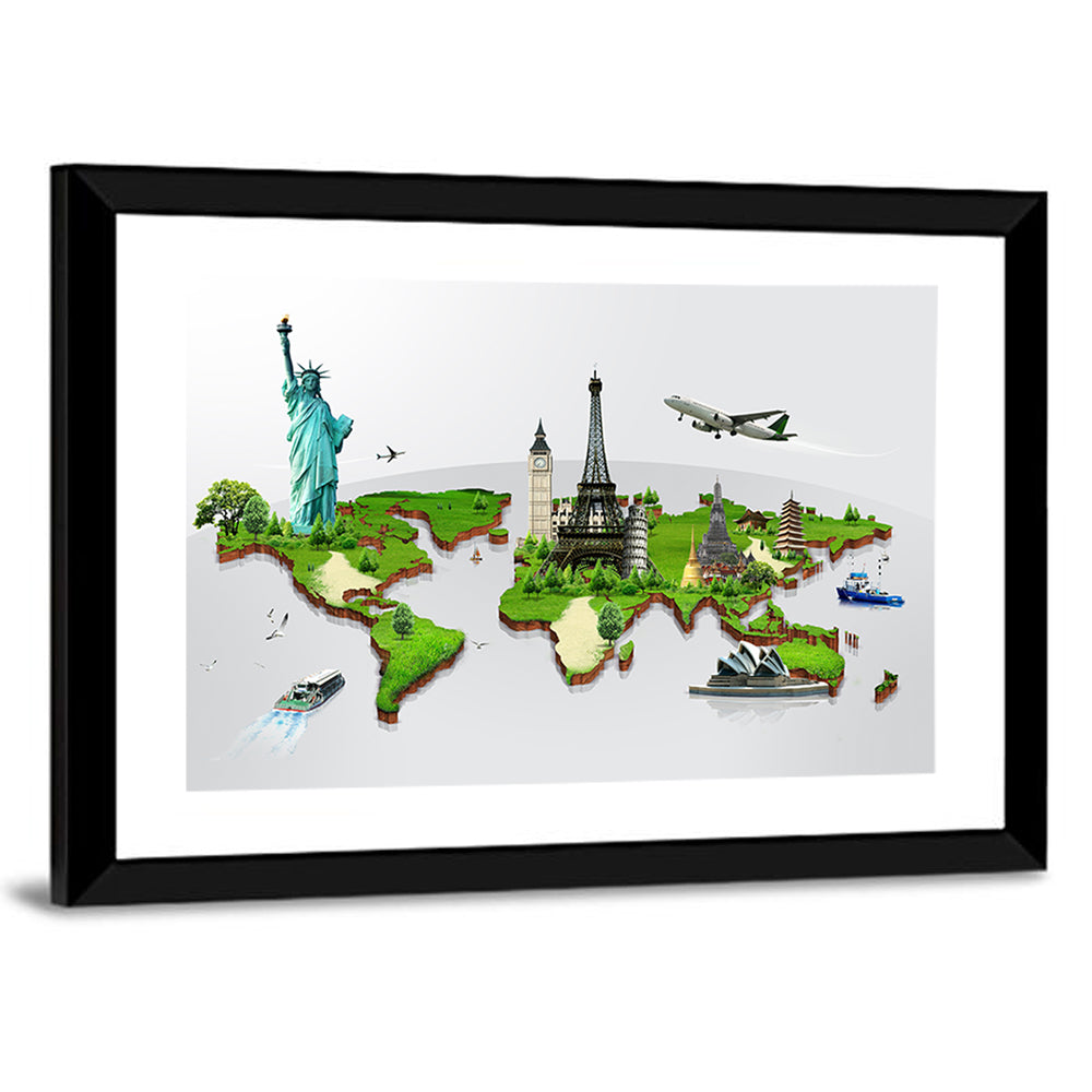 3d World Monuments Map Wall Art