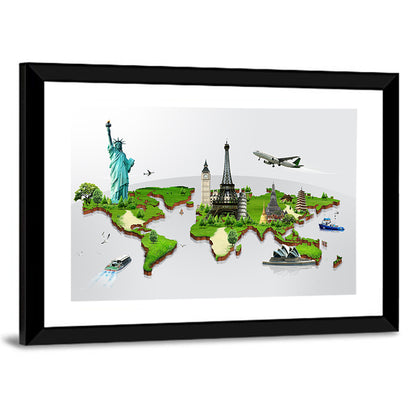 3d World Monuments Map Wall Art