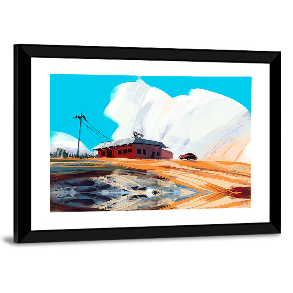 Red House In Desert Artwork Wall Art