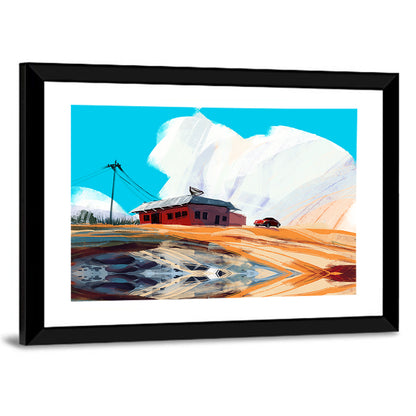 Red House In Desert Artwork Wall Art