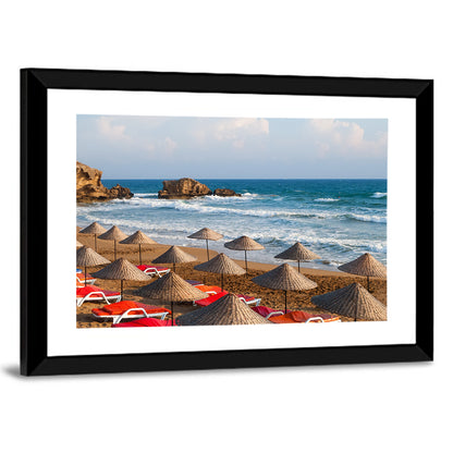 Straw Umbrellas on Sunny Beach Wall Art