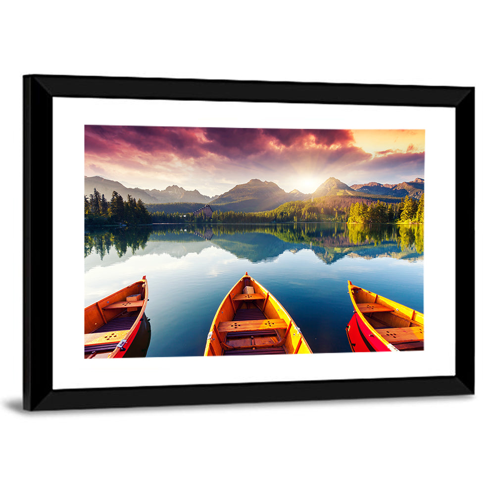 Three Boats on Slovak Mountain Lake Wall Art
