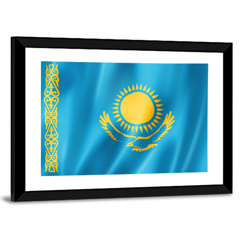 Kazakh Flag with Sun and Eagle Wall Art