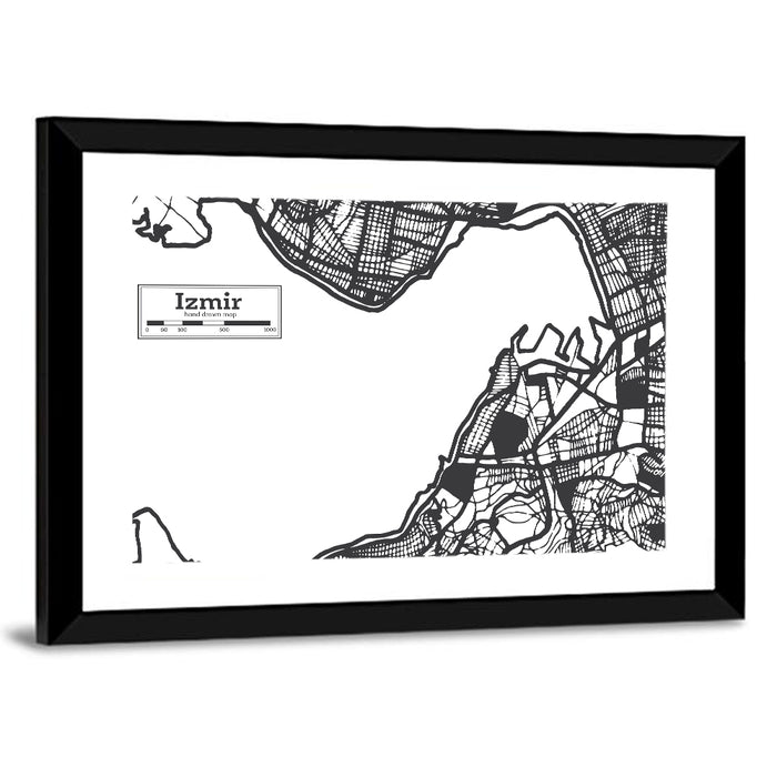 Izmir City Map Wall Art as a framed print