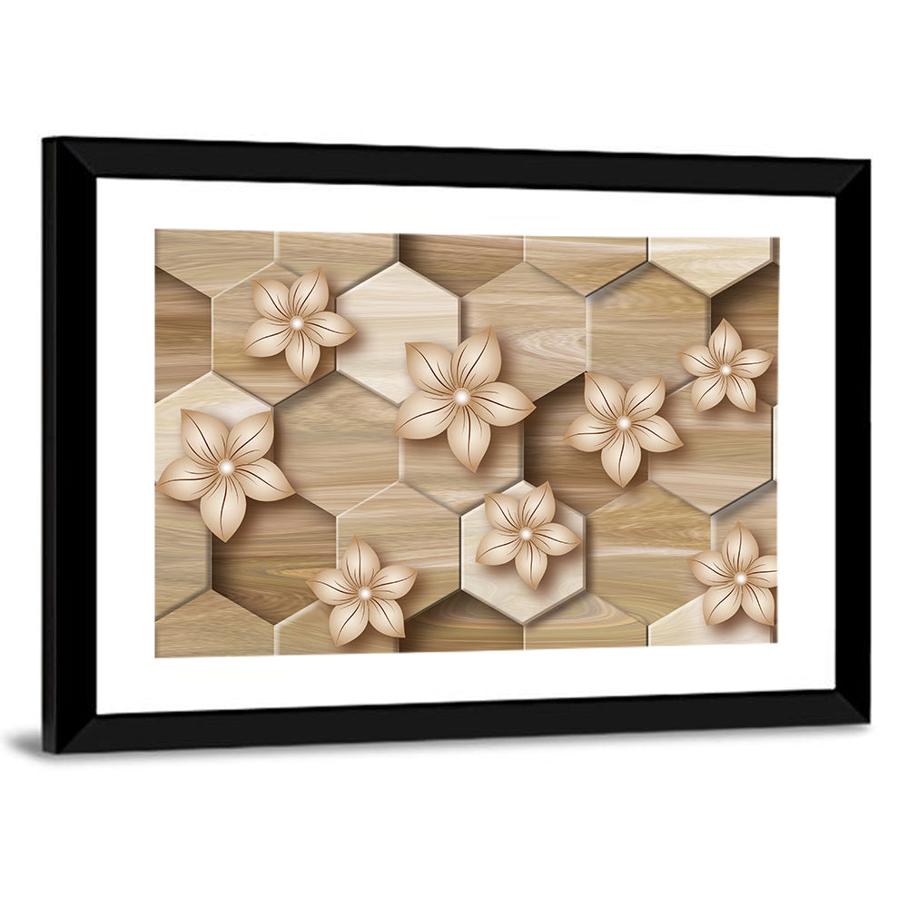 Wood Grain Honeycomb Floral Wall Art
