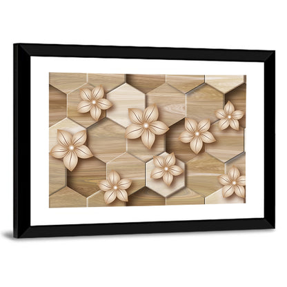 Wood Grain Honeycomb Floral Wall Art