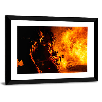 Firefighters Battling Flames Wall Art