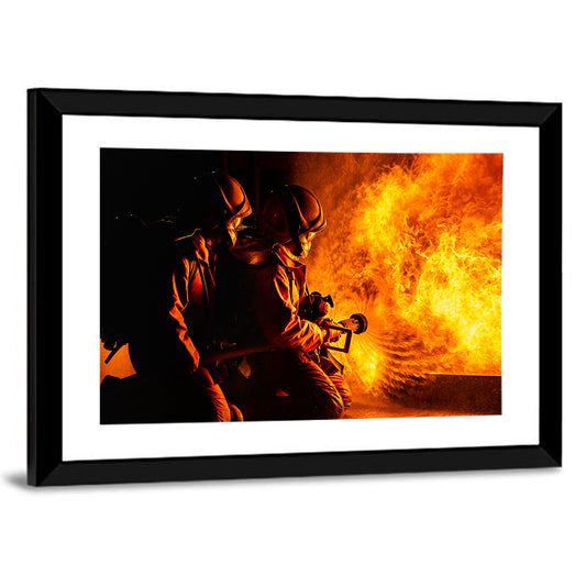 Firefighters Battling Flames Wall Art
