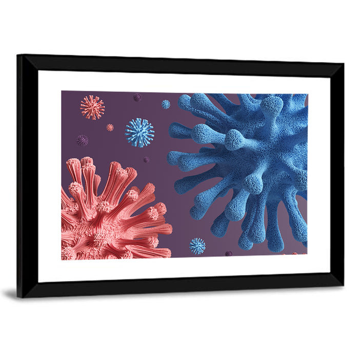 Microscopic Virus Cluster Wall Art as a framed print