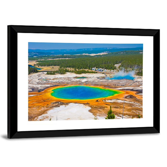 Grand Prismatic Spring Aerial View Wall Art as a framed print