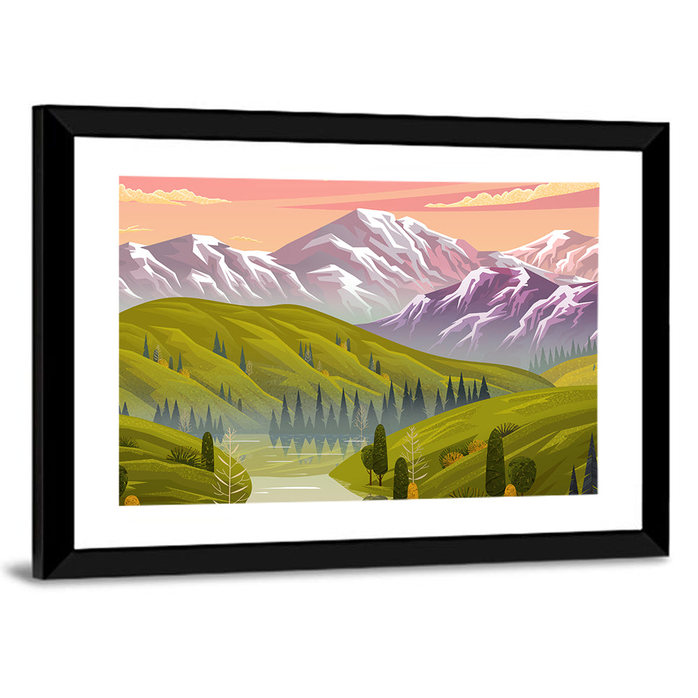 Sunset Over Mountain Lake Wall Art