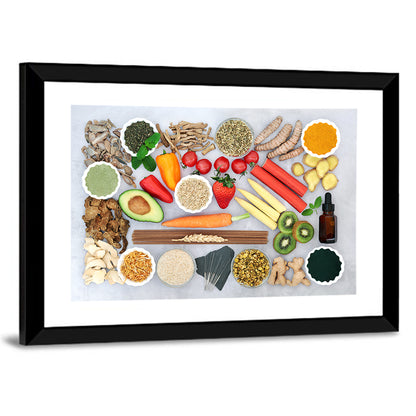 Flat Lay Health Foods and Herbs Wall Art