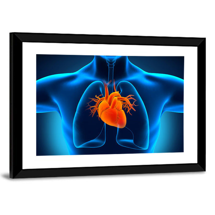 Glowing Heart Anatomy Illustration Wall Art as a framed print