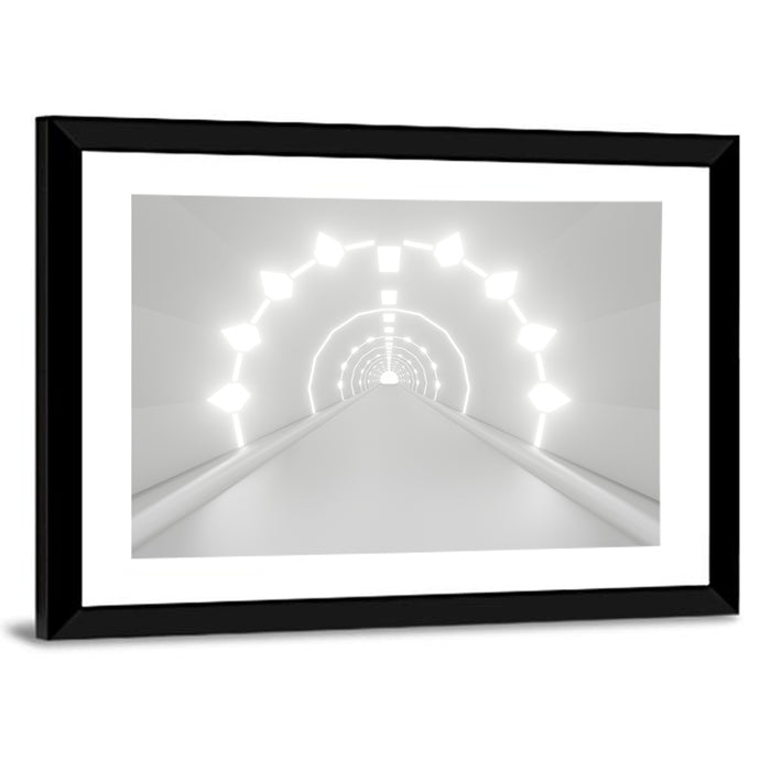 3d White Tunnel with Diamond Lights Wall Art as a framed print