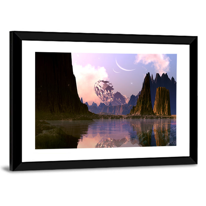 Crashed Spaceship on Alien Planet Wall Art as a framed print