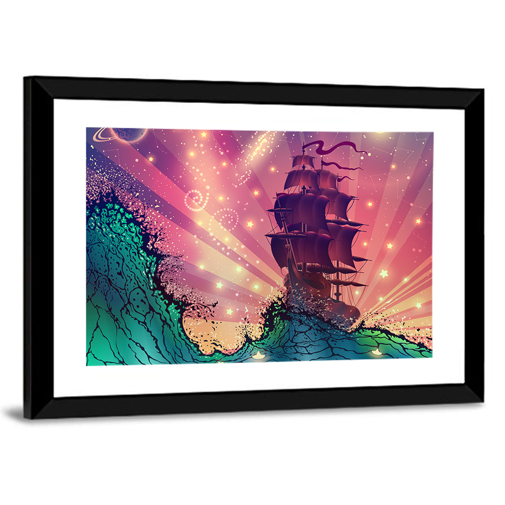 Tall Ship on Cosmic Waves Wall Art