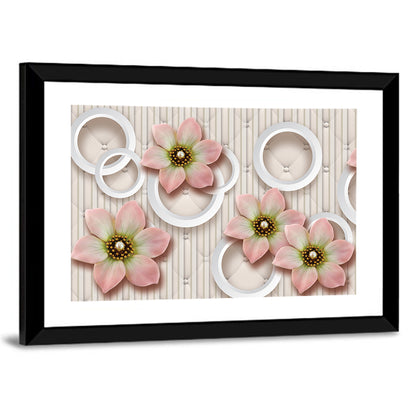 3d Pink Floral Circles Wall Art