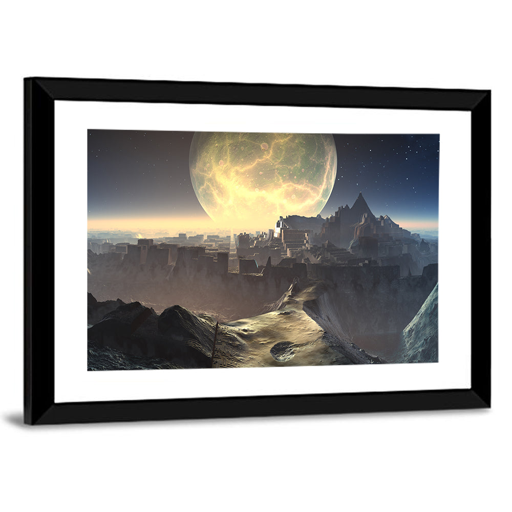 Moonlit Alien City Ruins Wall Art