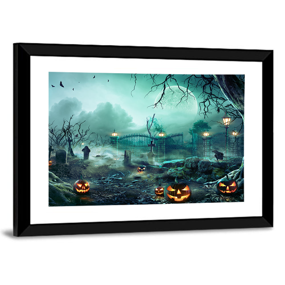 Moonlit Jack-o-lanterns in Cemetery Wall Art