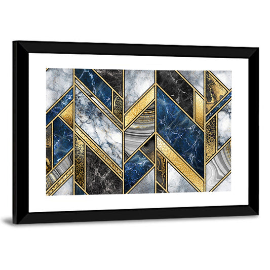 Blue Marble Mosaic with Gold Trim Wall Art