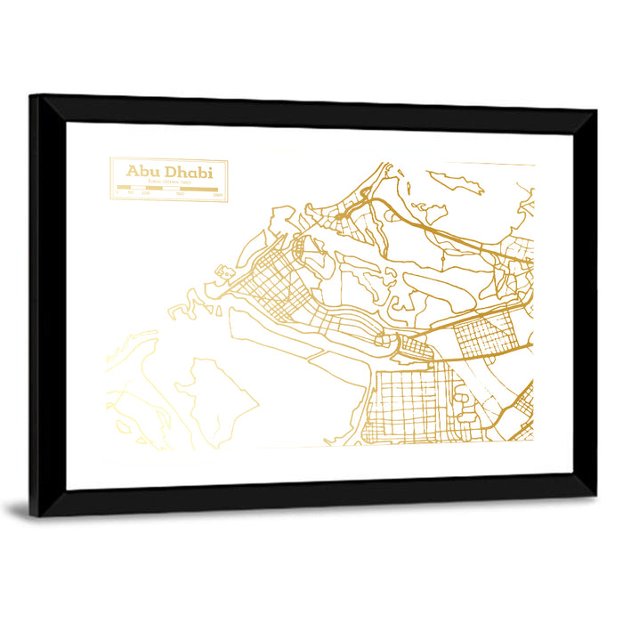 Abu Dhabi Gold Line Map Wall Art as a framed print