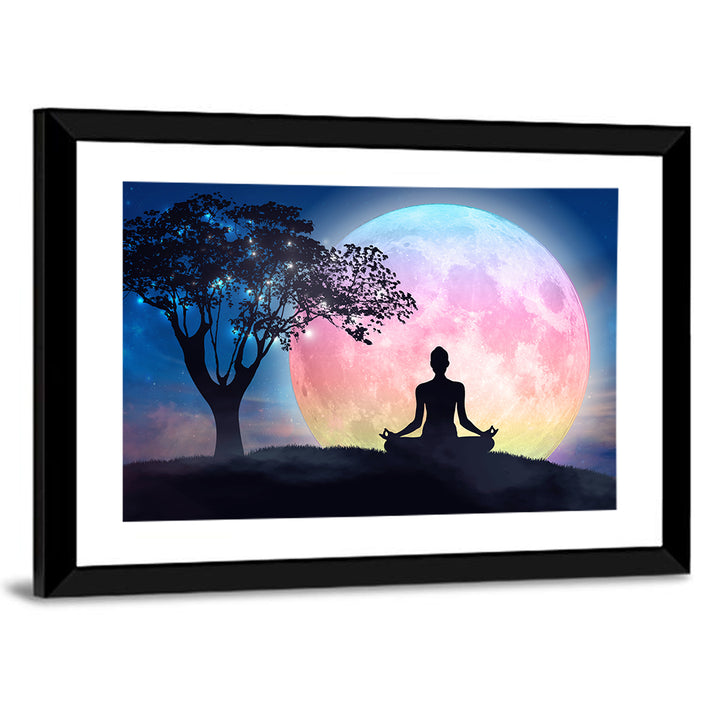 Lotus Pose Moon Silhouette Wall Art