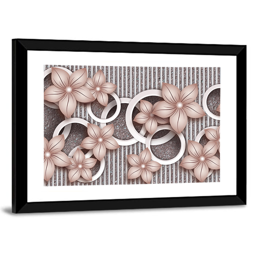 3d Floral Rings in Pink and Gray Wall Art